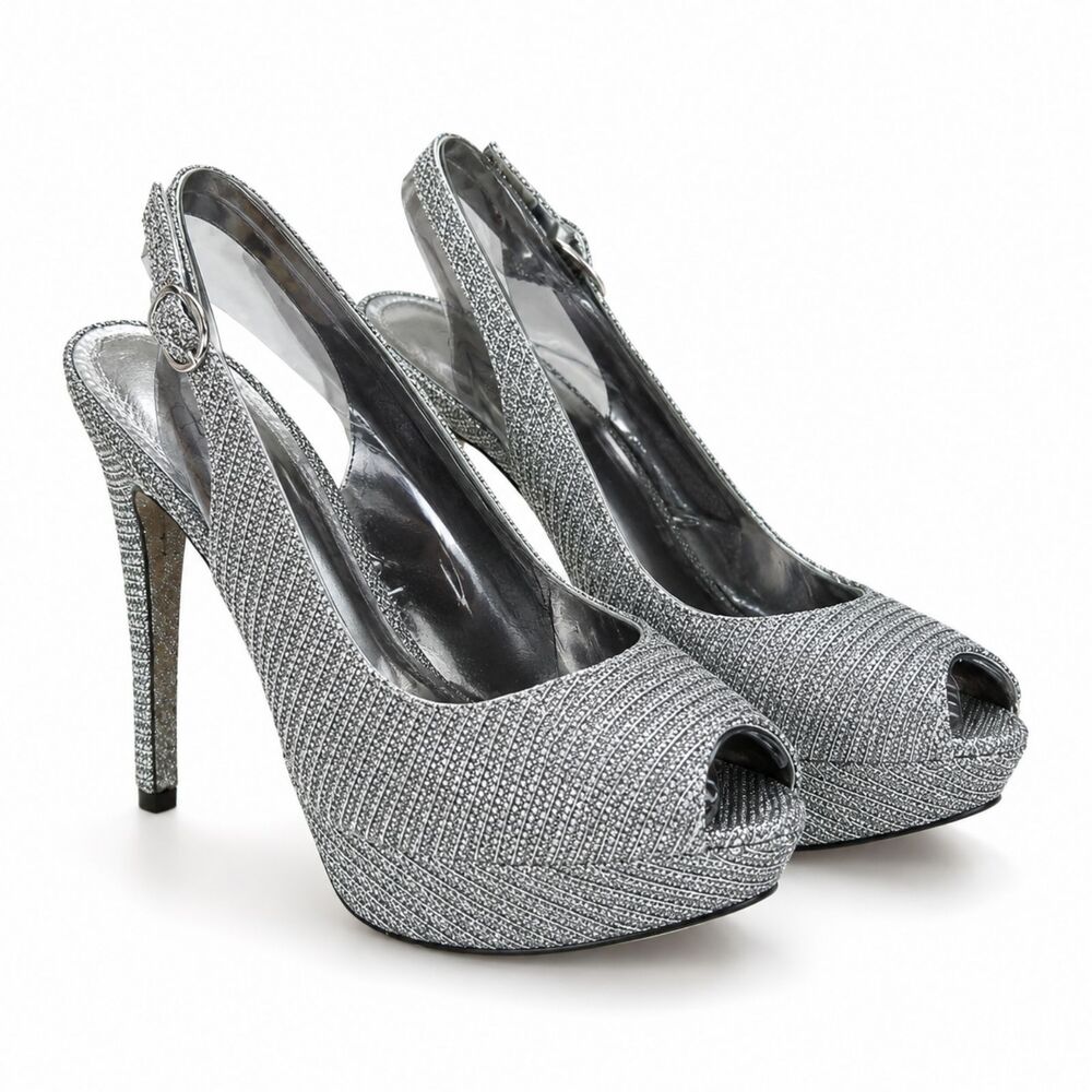 Adrianna Papell Women’s Peep Toe Formal High Heel Pewter New Year’s Eve Sz 8.5